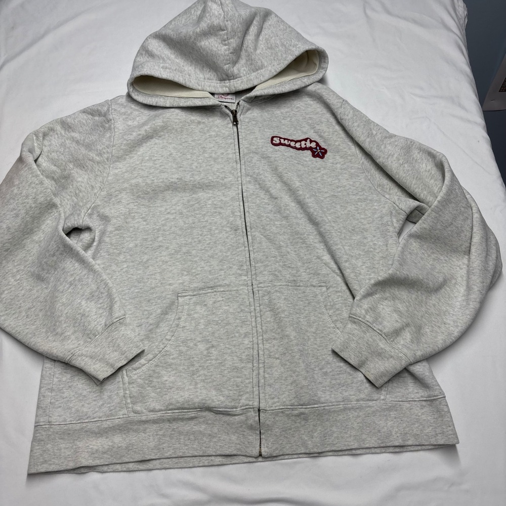 Vintage Disney Store Minnie Mouse Sweetie Zip Hoodie Sweatshirt Gray XL 18/20